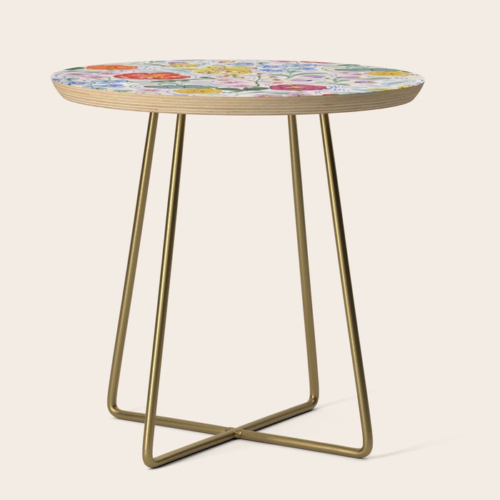 Vibrant Wildflower Garden Pattern Hand Painted Folk Floral Design Side Table Gallery Image 1