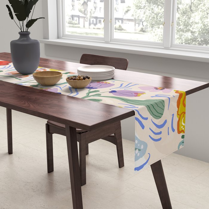 Vibrant Wildflower Garden Pattern Hand Painted Folk Floral Design Table Runner Gallery Image 2