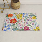 Vibrant Wildflower Garden Pattern Hand Painted Folk Floral Design Rug Gallery Image 1