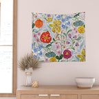 Vibrant Wildflower Garden Pattern Hand Painted Folk Floral Design Wall Tapestry Gallery Image 2
