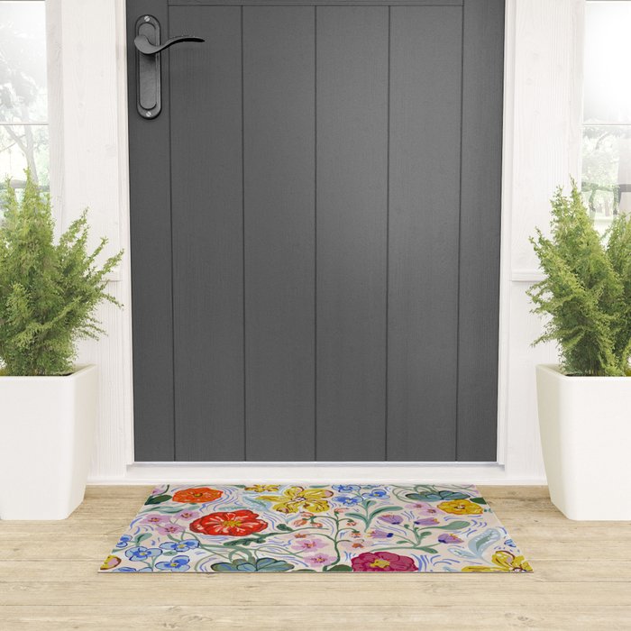 Vibrant Wildflower Garden Pattern Hand Painted Folk Floral Design Welcome Mat Gallery Image 3