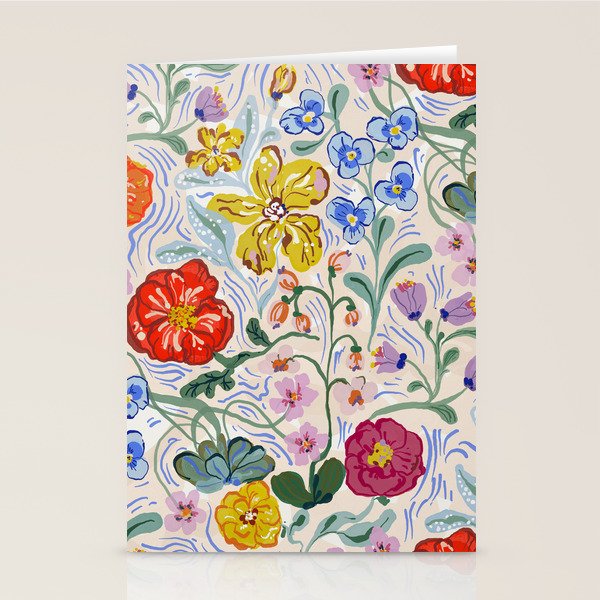 Vibrant Wildflower Garden Pattern Hand Painted Folk Floral Design Stationery Card Gallery Image 1