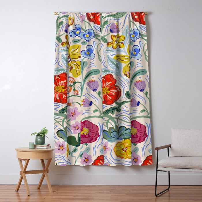Vibrant Wildflower Garden Pattern Hand Painted Folk Floral Design Window Curtain Gallery Image 1