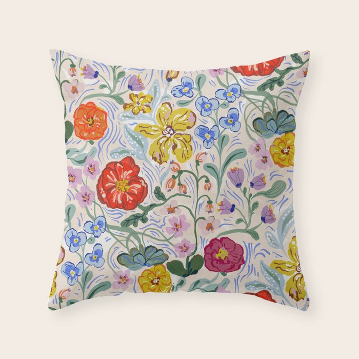 Vibrant Wildflower Garden Pattern Hand Painted Folk Floral Design Throw Pillow Gallery Image 6
