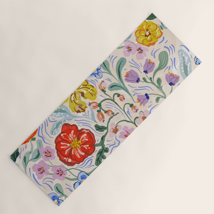 Vibrant Wildflower Garden Pattern Hand Painted Folk Floral Design Yoga Mat Gallery Image 1