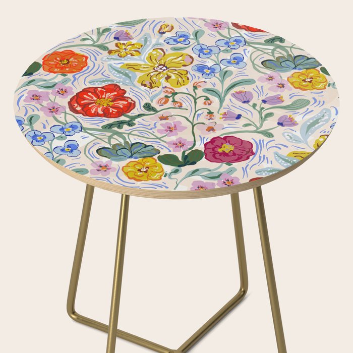 Vibrant Wildflower Garden Pattern Hand Painted Folk Floral Design Side Table Gallery Image 2