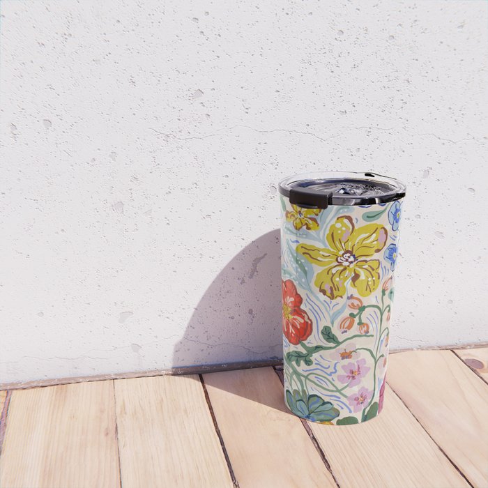 Vibrant Wildflower Garden Pattern Hand Painted Folk Floral Design Travel Mug Gallery Image 4