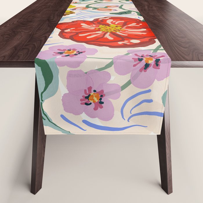 Vibrant Wildflower Garden Pattern Hand Painted Folk Floral Design Table Runner Gallery Image 1