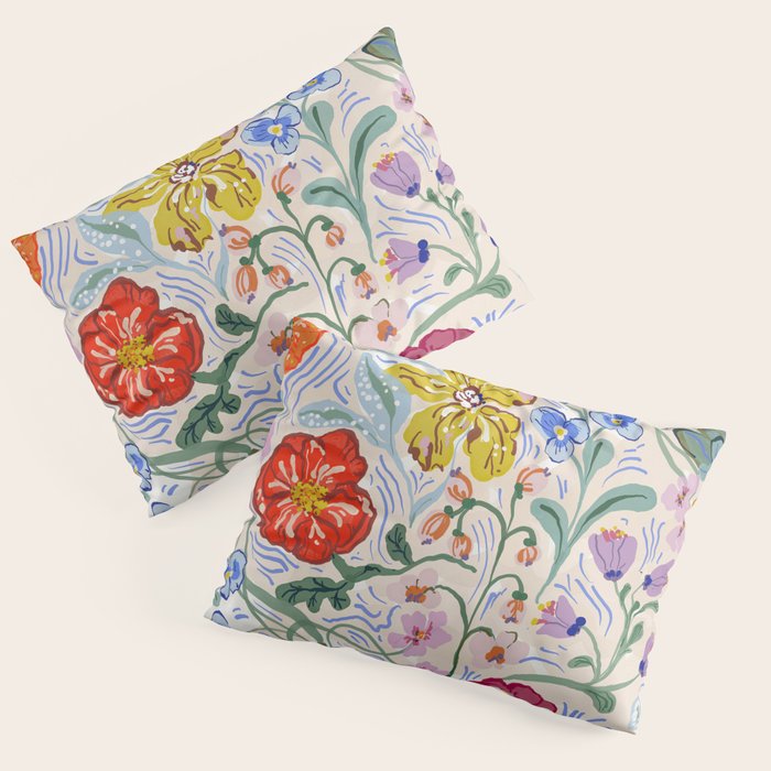 Vibrant Wildflower Garden Pattern Hand Painted Folk Floral Design Pillow Sham Gallery Image 3