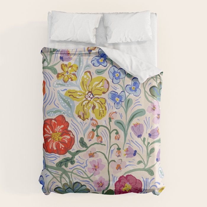Vibrant Wildflower Garden Pattern Hand Painted Folk Floral Design Duvet Cover Gallery Image 6