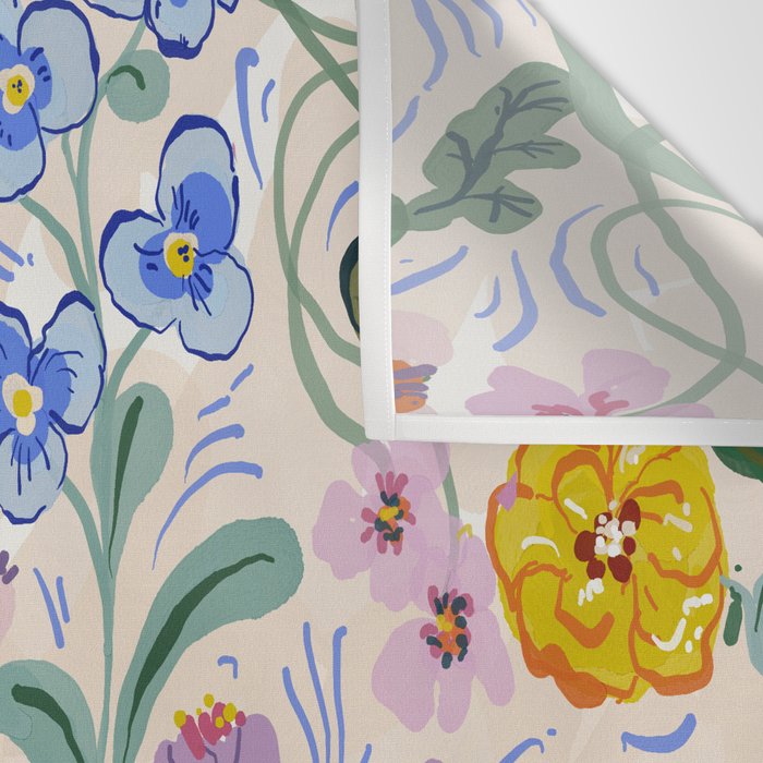 Vibrant Wildflower Garden Pattern Hand Painted Folk Floral Design Wall Tapestry Gallery Image 3