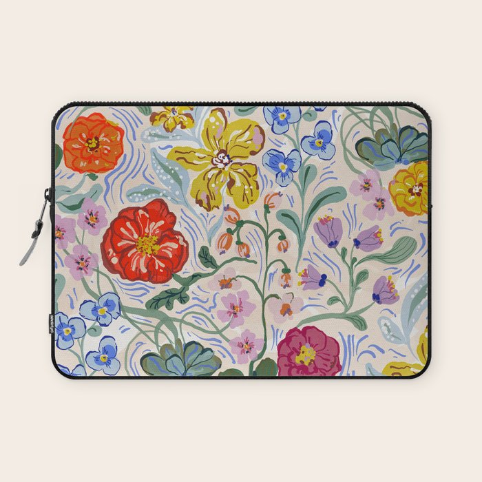 Vibrant Wildflower Garden Pattern Hand Painted Folk Floral Design Laptop Sleeve Gallery Image 1