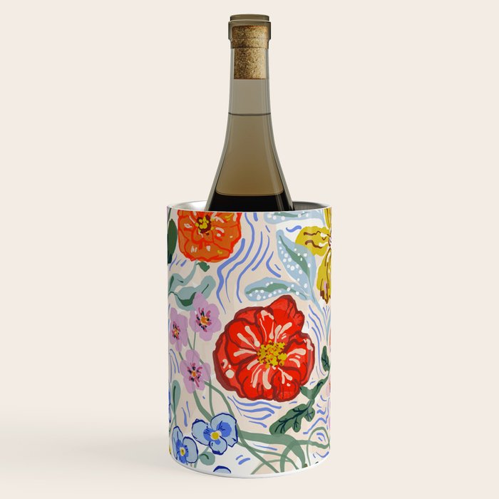 Vibrant Wildflower Garden Pattern Hand Painted Folk Floral Design Wine Chiller Gallery Image 2