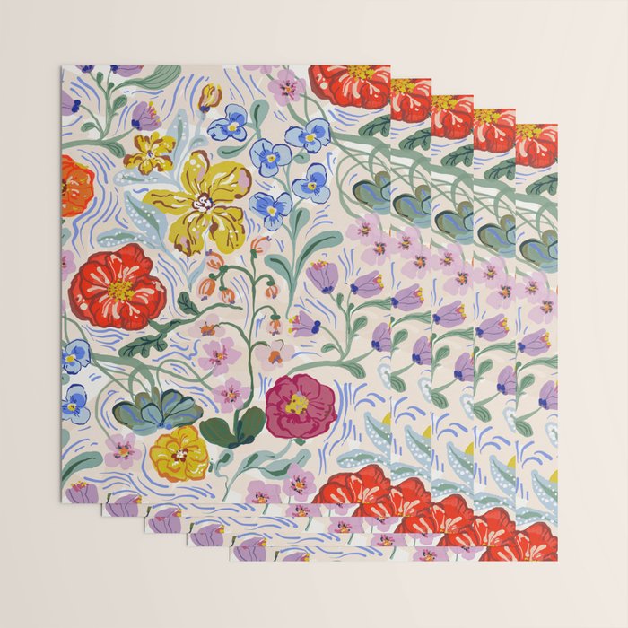 Vibrant Wildflower Garden Pattern Hand Painted Folk Floral Design Wrapping Paper Gallery Image 3
