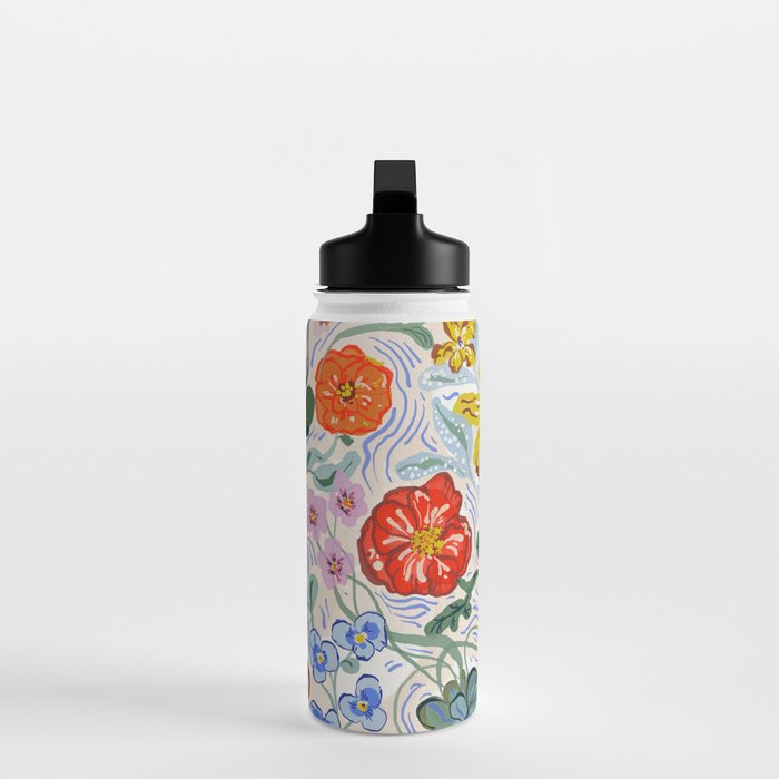 Vibrant Wildflower Garden Pattern Hand Painted Folk Floral Design Water Bottle Gallery Image 3