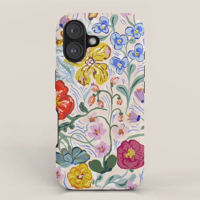 Vibrant Wildflower Garden Pattern Hand Painted Folk Floral Design iPhone Case Gallery Image 1