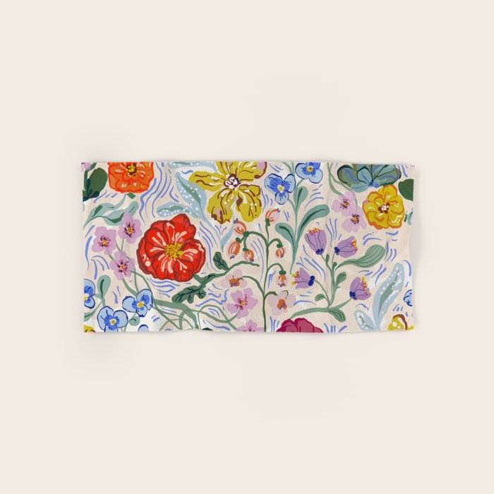 Vibrant Wildflower Garden Pattern Hand Painted Folk Floral Design Bath Towel Gallery Image 1