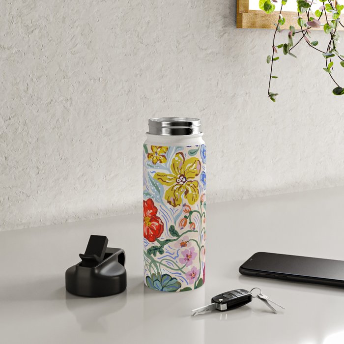 Vibrant Wildflower Garden Pattern Hand Painted Folk Floral Design Water Bottle Gallery Image 4