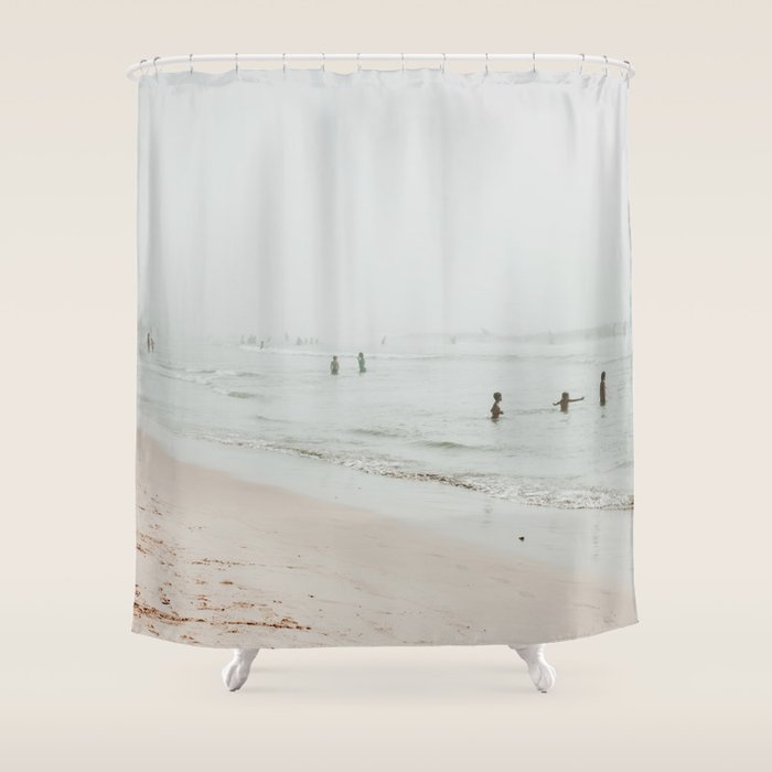 At the Beach 25 - Pastel Beach - Minimal - People - Ocean - Sea Travel photography Shower Curtain Gallery Image 1