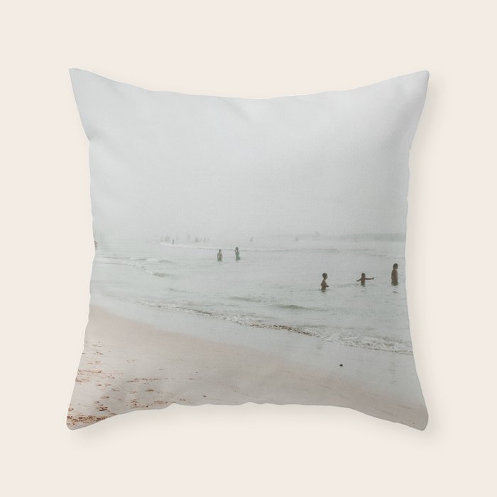At the Beach 25 - Pastel Beach - Minimal - People - Ocean - Sea Travel photography Throw Pillow Gallery Image 1