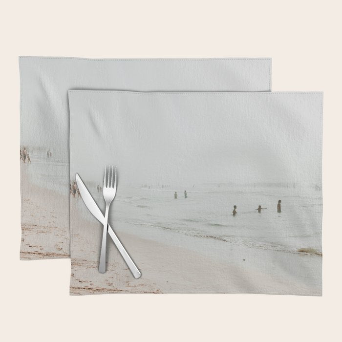 At the Beach 25 - Pastel Beach - Minimal - People - Ocean - Sea Travel photography Placemat Gallery Image 1