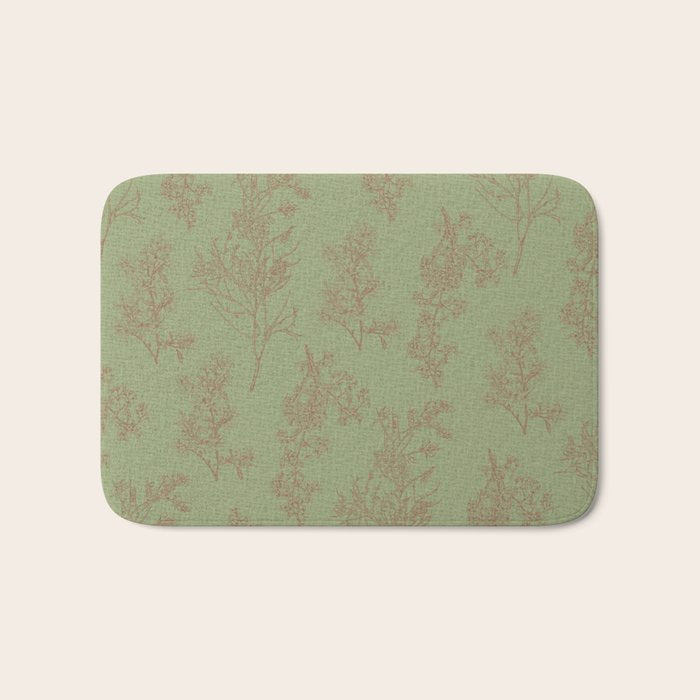 Botanical Cottage Woven Look Pattern in Sage Green and Mocha Brown Bath Mat Gallery Image 1