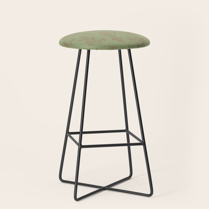 Botanical Cottage Woven Look Pattern in Sage Green and Mocha Brown Stool Gallery Image 1