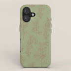 Botanical Cottage Woven Look Pattern in Sage Green and Mocha Brown iPhone Case Gallery Image 1