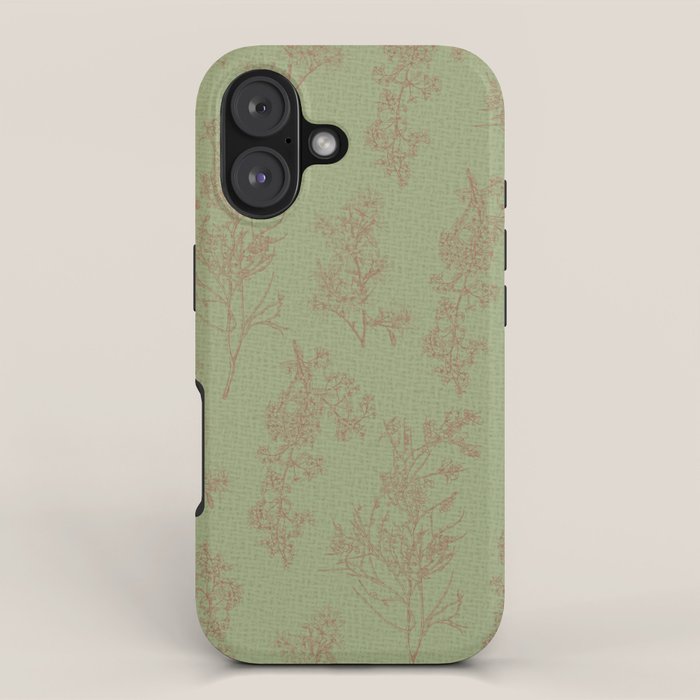 Botanical Cottage Woven Look Pattern in Sage Green and Mocha Brown iPhone Case Gallery Image 1