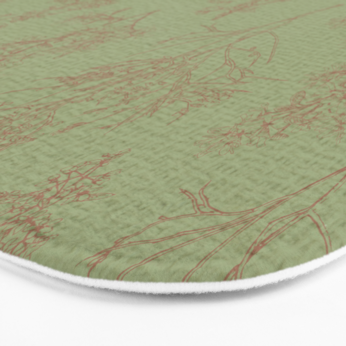 Botanical Cottage Woven Look Pattern in Sage Green and Mocha Brown Bath Mat Gallery Image 3