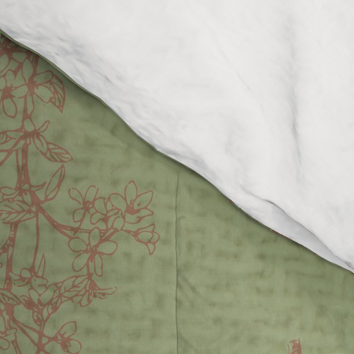 Botanical Cottage Woven Look Pattern in Sage Green and Mocha Brown Comforter Gallery Image 4