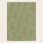 Botanical Cottage Woven Look Pattern in Sage Green and Mocha Brown Poster Gallery Image 4