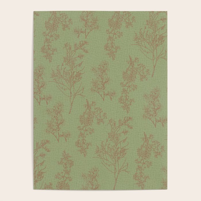 Botanical Cottage Woven Look Pattern in Sage Green and Mocha Brown Poster Gallery Image 4