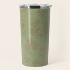 Botanical Cottage Woven Look Pattern in Sage Green and Mocha Brown Travel Mug Gallery Image 1