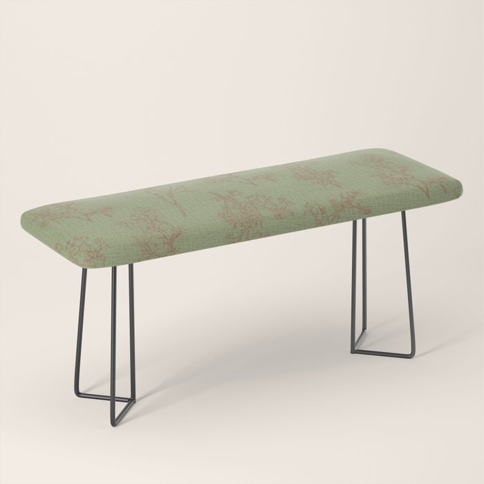 Botanical Cottage Woven Look Pattern in Sage Green and Mocha Brown Bench Gallery Image 1