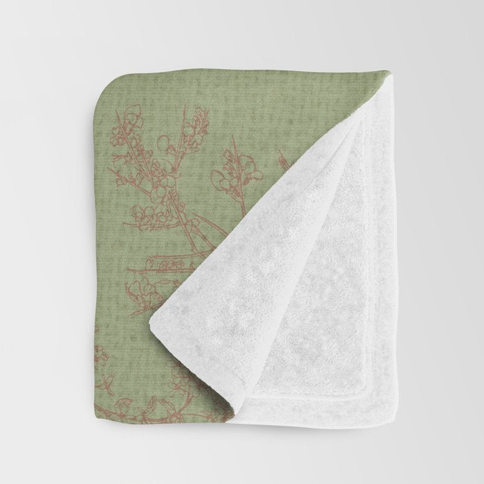 Botanical Cottage Woven Look Pattern in Sage Green and Mocha Brown Throw Blanket Gallery Image 3