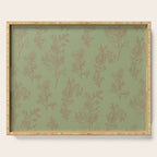 Botanical Cottage Woven Look Pattern in Sage Green and Mocha Brown Serving Tray Gallery Image 1