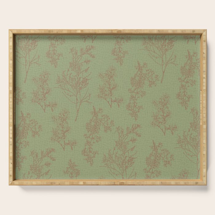 Botanical Cottage Woven Look Pattern in Sage Green and Mocha Brown Serving Tray Gallery Image 1