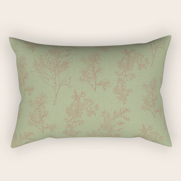 Botanical Cottage Woven Look Pattern in Sage Green and Mocha Brown Rectangular Pillow Gallery Image 2