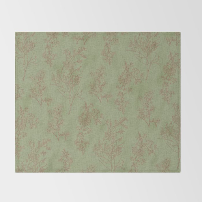 Botanical Cottage Woven Look Pattern in Sage Green and Mocha Brown Throw Blanket Gallery Image 2