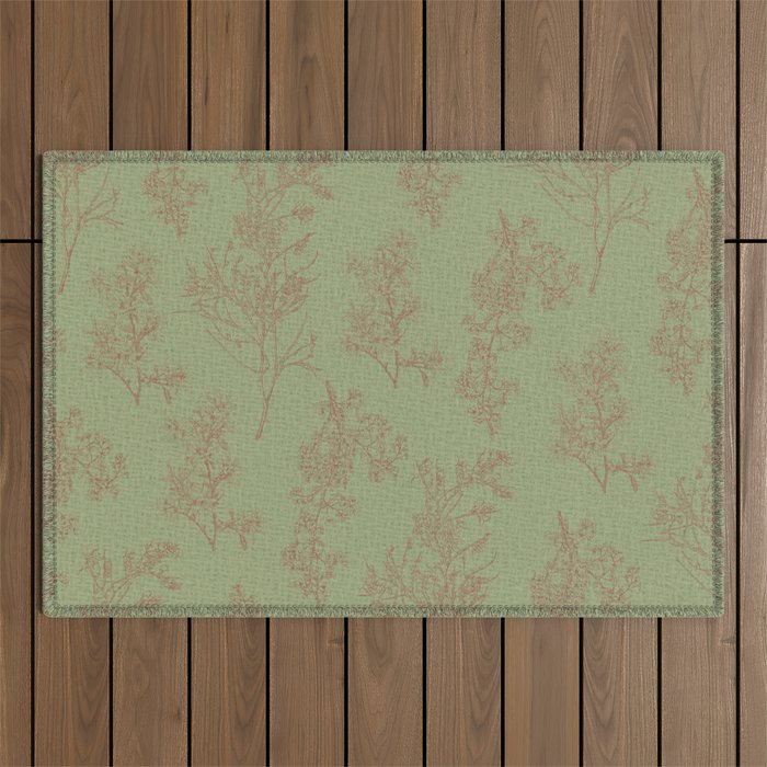 Botanical Cottage Woven Look Pattern in Sage Green and Mocha Brown Outdoor Rug Gallery Image 1