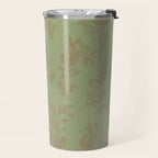 Botanical Cottage Woven Look Pattern in Sage Green and Mocha Brown Travel Mug Gallery Image 2