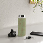 Botanical Cottage Woven Look Pattern in Sage Green and Mocha Brown Water Bottle Gallery Image 4