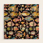 Whimsical Underwater World Multicolor Fish Pattern Black Wood Wall Art Gallery Image 1