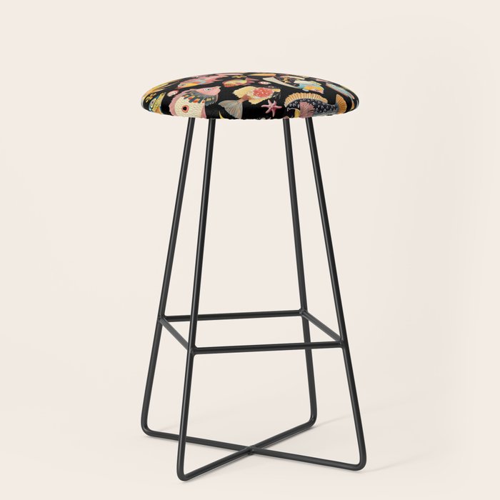 Whimsical Underwater World Multicolor Fish Pattern Black Stool Gallery Image 1