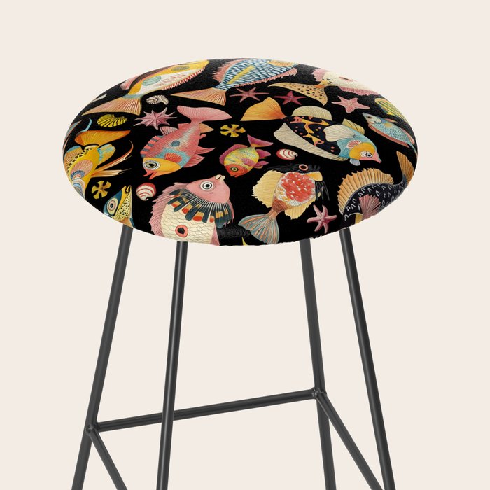 Whimsical Underwater World Multicolor Fish Pattern Black Stool Gallery Image 2