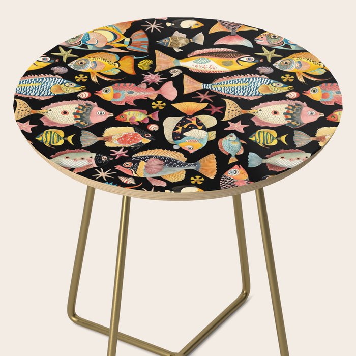 Whimsical Underwater World Multicolor Fish Pattern Black Side Table Gallery Image 2
