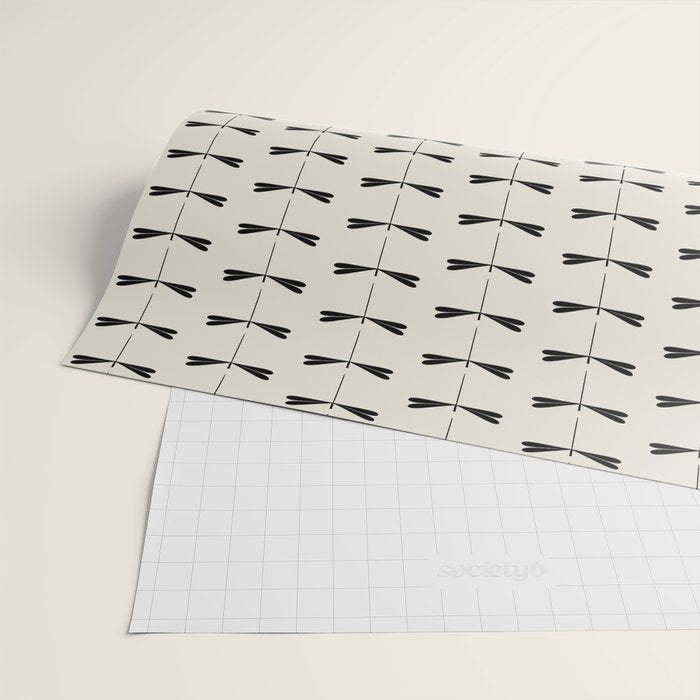 Dragonfly Pattern VIII Neutral Off White Wrapping Paper Gallery Image 2
