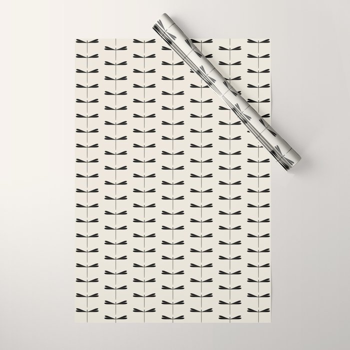 Dragonfly Pattern VIII Neutral Off White Wrapping Paper Gallery Image 1