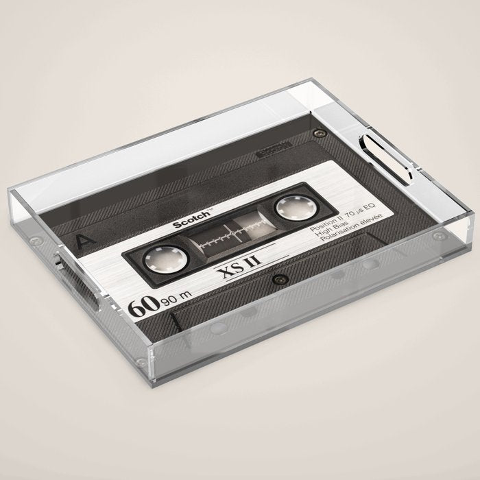 Cassette Tape Black And White #decor #society6 #buyart Acrylic Tray Gallery Image 1